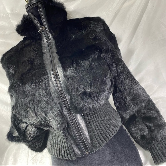 Guess Jackets & Blazers - Cropped puffy fur & leather bomber jacket